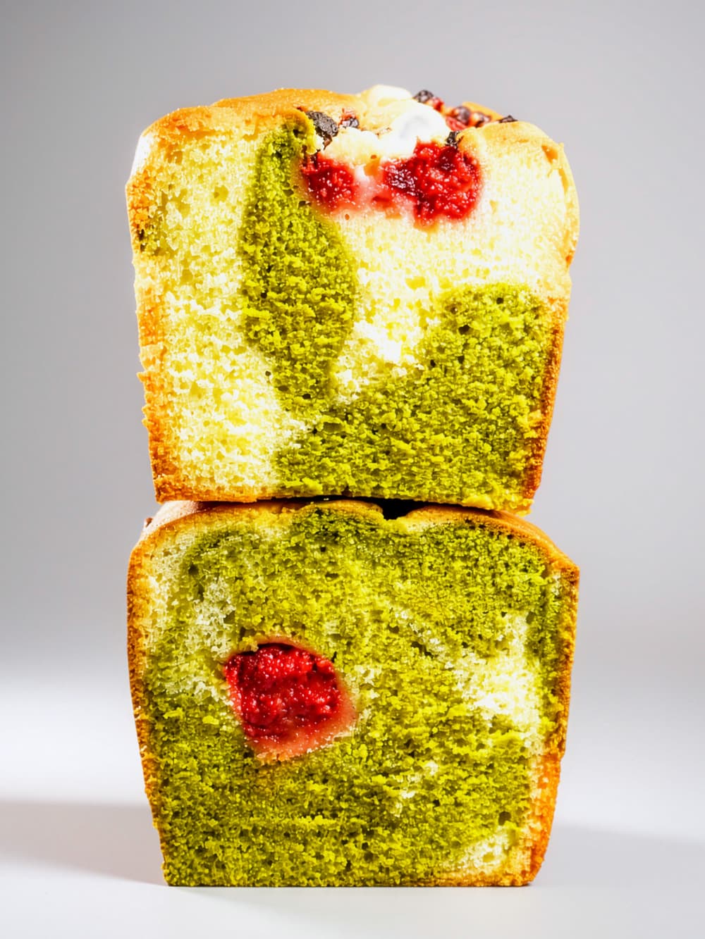 Cake marbré matcha framboise en coupe